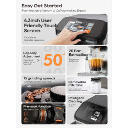 HIBREW Espressomaschine: Auto-Cappuccino, 6 Kaffeesorten, Mühle & Touch...
